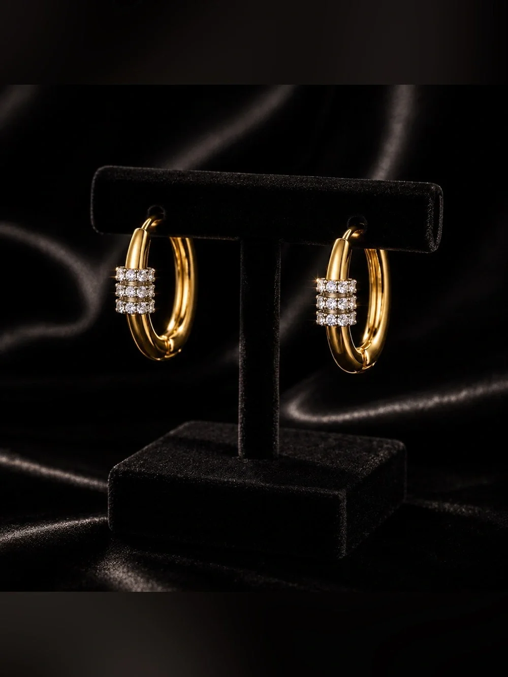 Gold Hoop Earrings with CZ Accents